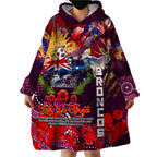 Personalised Australia Rugby Broncos ANZAC Wearable Blanket Hoodie Brisbane Scratch Style
