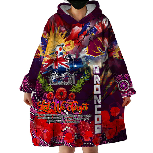 Personalised Australia Rugby Broncos ANZAC Wearable Blanket Hoodie Brisbane Scratch Style