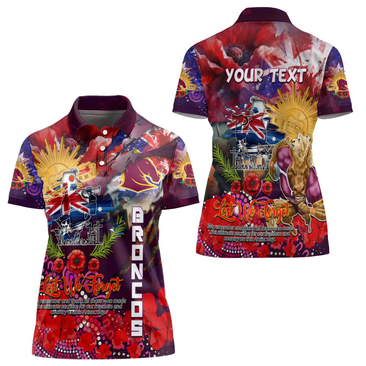 Personalised Australia Rugby Broncos ANZAC Women Polo Shirt Brisbane Scratch Style