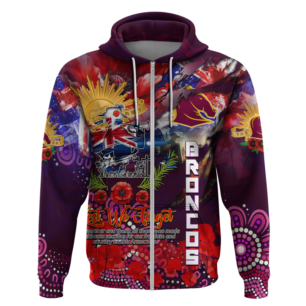 Personalised Australia Rugby Broncos ANZAC Zip Hoodie Brisbane Scratch Style