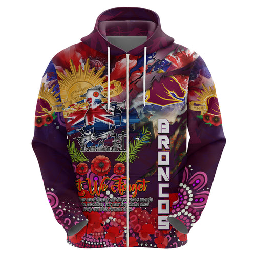 Personalised Australia Rugby Broncos ANZAC Zip Hoodie Brisbane Scratch Style