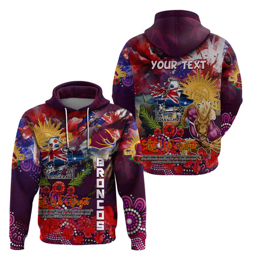 Personalised Australia Rugby Broncos ANZAC Zip Hoodie Brisbane Scratch Style