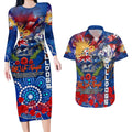 Personalised Australia Rugby Bulldogs ANZAC Couples Matching Long Sleeve Bodycon Dress and Hawaiian Shirt Canterbury-Bankstown Scratch Style