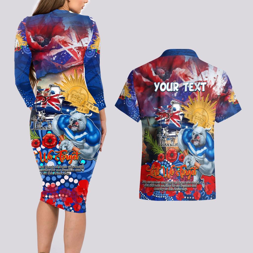 Personalised Australia Rugby Bulldogs ANZAC Couples Matching Long Sleeve Bodycon Dress and Hawaiian Shirt Canterbury-Bankstown Scratch Style