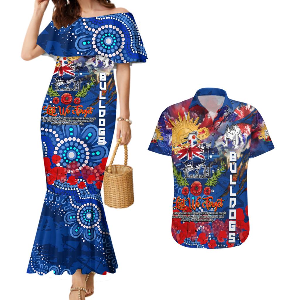 Personalised Australia Rugby Bulldogs ANZAC Couples Matching Mermaid Dress and Hawaiian Shirt Canterbury-Bankstown Scratch Style