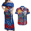 Personalised Australia Rugby Bulldogs ANZAC Couples Matching Off Shoulder Maxi Dress and Hawaiian Shirt Canterbury-Bankstown Scratch Style