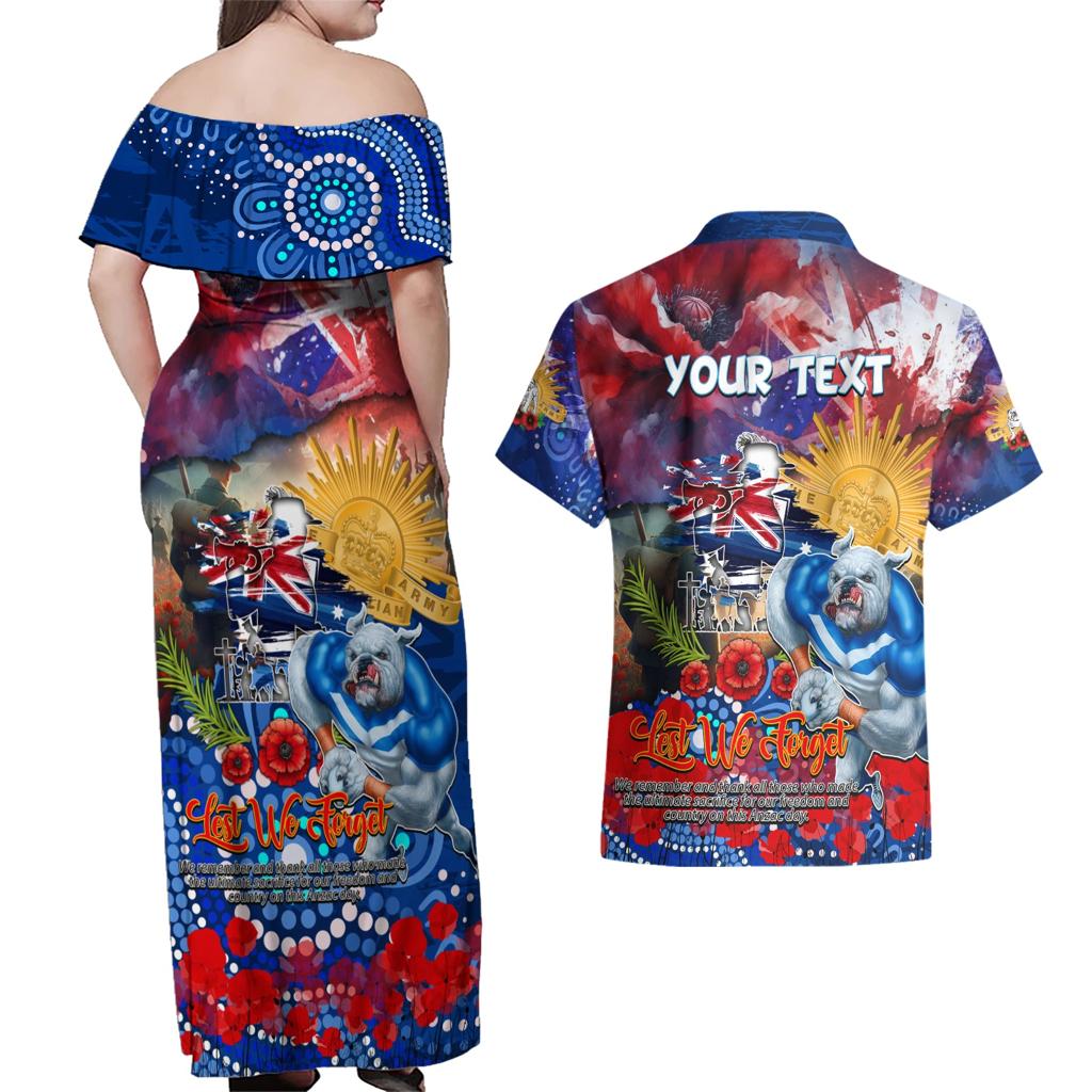 Personalised Australia Rugby Bulldogs ANZAC Couples Matching Off Shoulder Maxi Dress and Hawaiian Shirt Canterbury-Bankstown Scratch Style