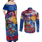 Personalised Australia Rugby Bulldogs ANZAC Couples Matching Off Shoulder Maxi Dress and Long Sleeve Button Shirt Canterbury-Bankstown Scratch Style