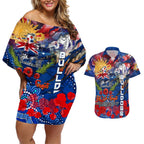 Personalised Australia Rugby Bulldogs ANZAC Couples Matching Off Shoulder Short Dress and Hawaiian Shirt Canterbury-Bankstown Scratch Style
