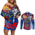 Personalised Australia Rugby Bulldogs ANZAC Couples Matching Off Shoulder Short Dress and Long Sleeve Button Shirt Canterbury-Bankstown Scratch Style