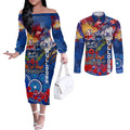 Personalised Australia Rugby Bulldogs ANZAC Couples Matching Off The Shoulder Long Sleeve Dress and Long Sleeve Button Shirt Canterbury-Bankstown Scratch Style