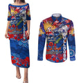 Personalised Australia Rugby Bulldogs ANZAC Couples Matching Puletasi and Long Sleeve Button Shirt Canterbury-Bankstown Scratch Style