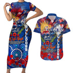 Personalised Australia Rugby Bulldogs ANZAC Couples Matching Short Sleeve Bodycon Dress and Hawaiian Shirt Canterbury-Bankstown Scratch Style