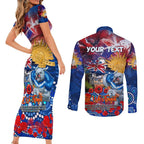 Personalised Australia Rugby Bulldogs ANZAC Couples Matching Short Sleeve Bodycon Dress and Long Sleeve Button Shirt Canterbury-Bankstown Scratch Style