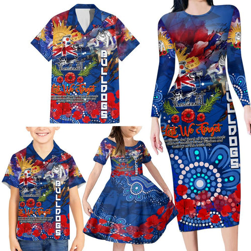 Personalised Australia Rugby Bulldogs ANZAC Family Matching Long Sleeve Bodycon Dress and Hawaiian Shirt Canterbury-Bankstown Scratch Style