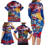 Personalised Australia Rugby Bulldogs ANZAC Family Matching Long Sleeve Bodycon Dress and Hawaiian Shirt Canterbury-Bankstown Scratch Style