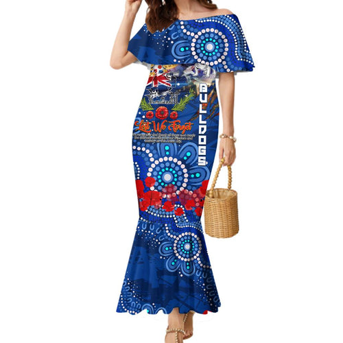 Personalised Australia Rugby Bulldogs ANZAC Family Matching Mermaid Dress and Hawaiian Shirt Canterbury-Bankstown Scratch Style