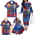 Personalised Australia Rugby Bulldogs ANZAC Family Matching Off The Shoulder Long Sleeve Dress and Hawaiian Shirt Canterbury-Bankstown Scratch Style