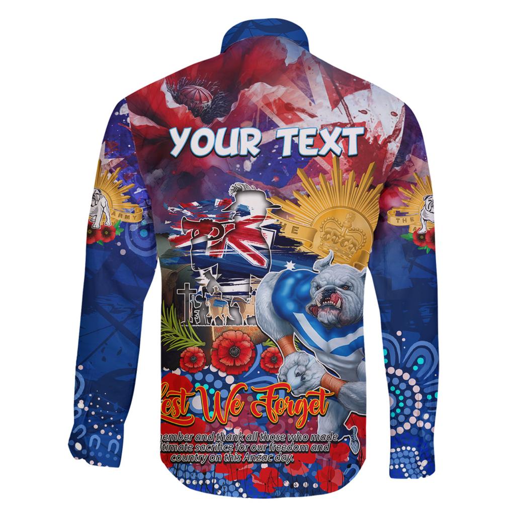 Personalised Australia Rugby Bulldogs ANZAC Family Matching Off The Shoulder Long Sleeve Dress and Hawaiian Shirt Canterbury-Bankstown Scratch Style