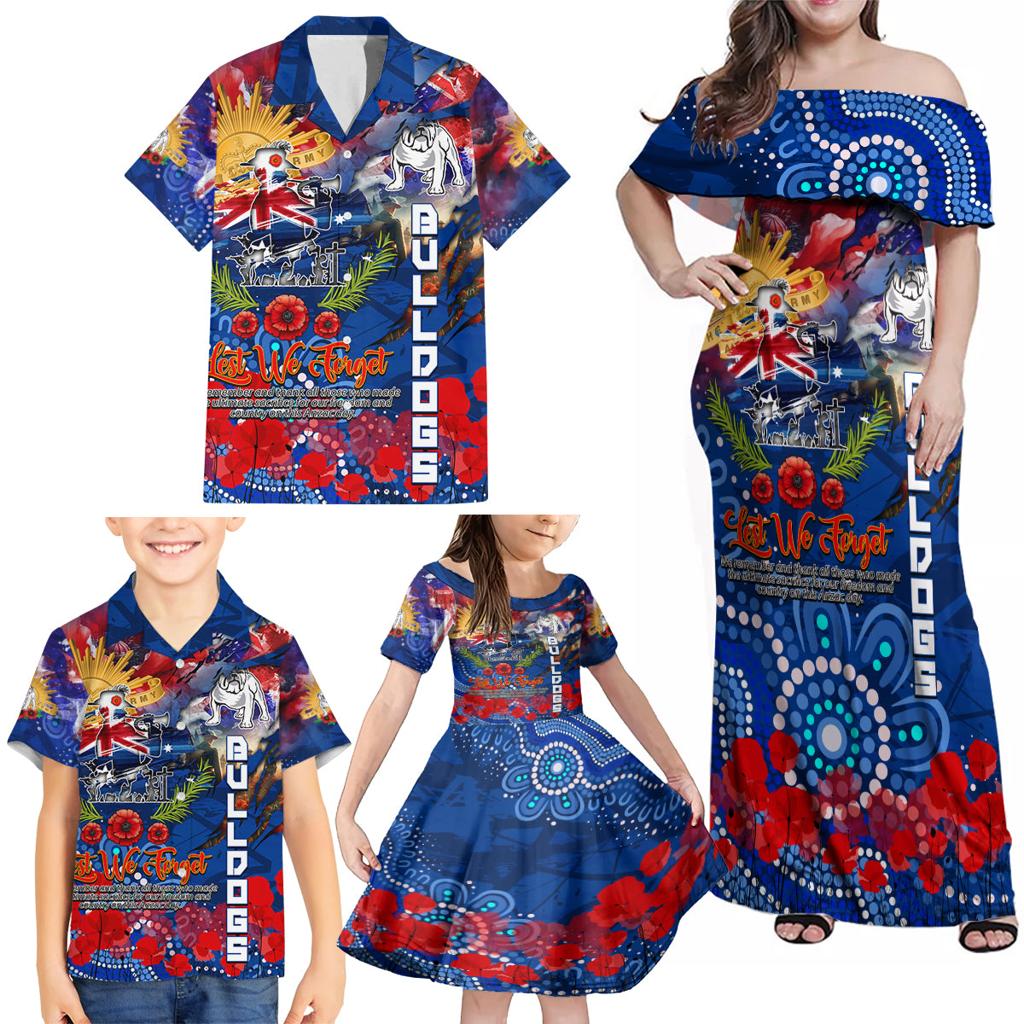 Personalised Australia Rugby Bulldogs ANZAC Family Matching Off Shoulder Maxi Dress and Hawaiian Shirt Canterbury-Bankstown Scratch Style