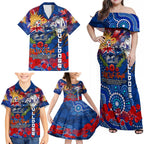 Personalised Australia Rugby Bulldogs ANZAC Family Matching Off Shoulder Maxi Dress and Hawaiian Shirt Canterbury-Bankstown Scratch Style