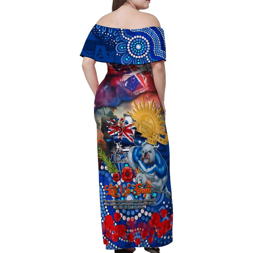 Personalised Australia Rugby Bulldogs ANZAC Family Matching Off Shoulder Maxi Dress and Hawaiian Shirt Canterbury-Bankstown Scratch Style