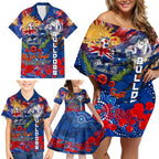 Personalised Australia Rugby Bulldogs ANZAC Family Matching Off Shoulder Short Dress and Hawaiian Shirt Canterbury-Bankstown Scratch Style