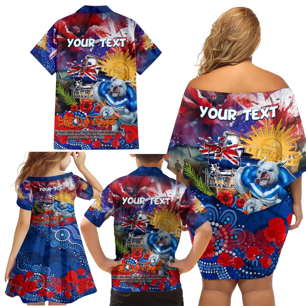 Personalised Australia Rugby Bulldogs ANZAC Family Matching Off Shoulder Short Dress and Hawaiian Shirt Canterbury-Bankstown Scratch Style