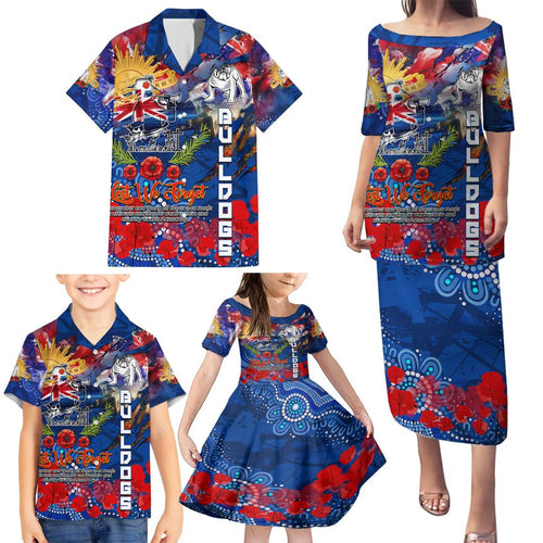Personalised Australia Rugby Bulldogs ANZAC Family Matching Puletasi and Hawaiian Shirt Canterbury-Bankstown Scratch Style