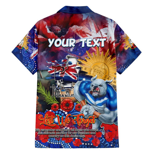 Personalised Australia Rugby Bulldogs ANZAC Family Matching Short Sleeve Bodycon Dress and Hawaiian Shirt Canterbury-Bankstown Scratch Style