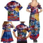 Personalised Australia Rugby Bulldogs ANZAC Family Matching Summer Maxi Dress and Hawaiian Shirt Canterbury-Bankstown Scratch Style