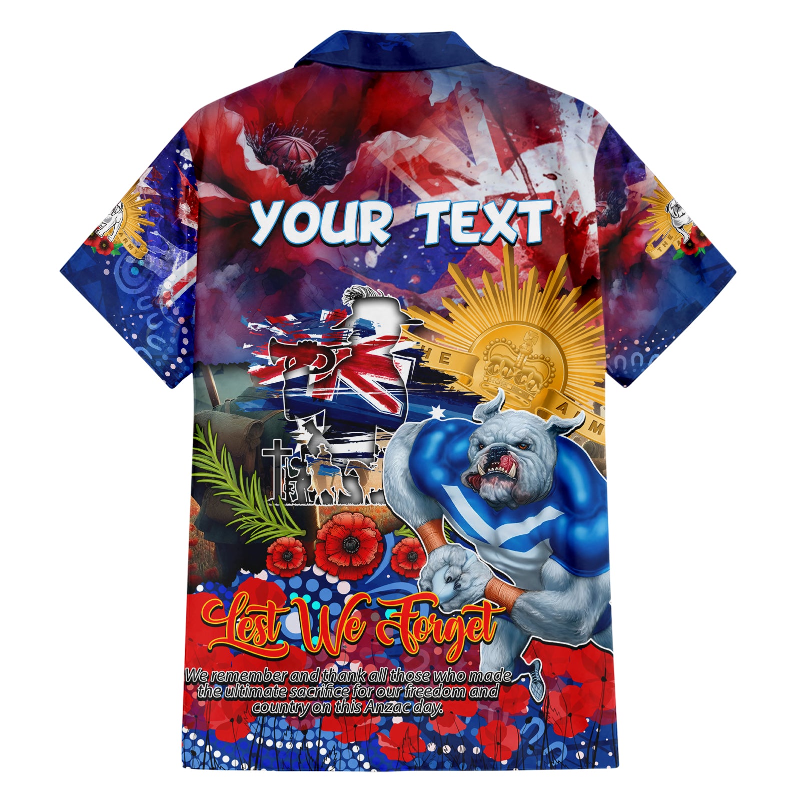 Personalised Australia Rugby Bulldogs ANZAC Hawaiian Shirt Canterbury-Bankstown Scratch Style