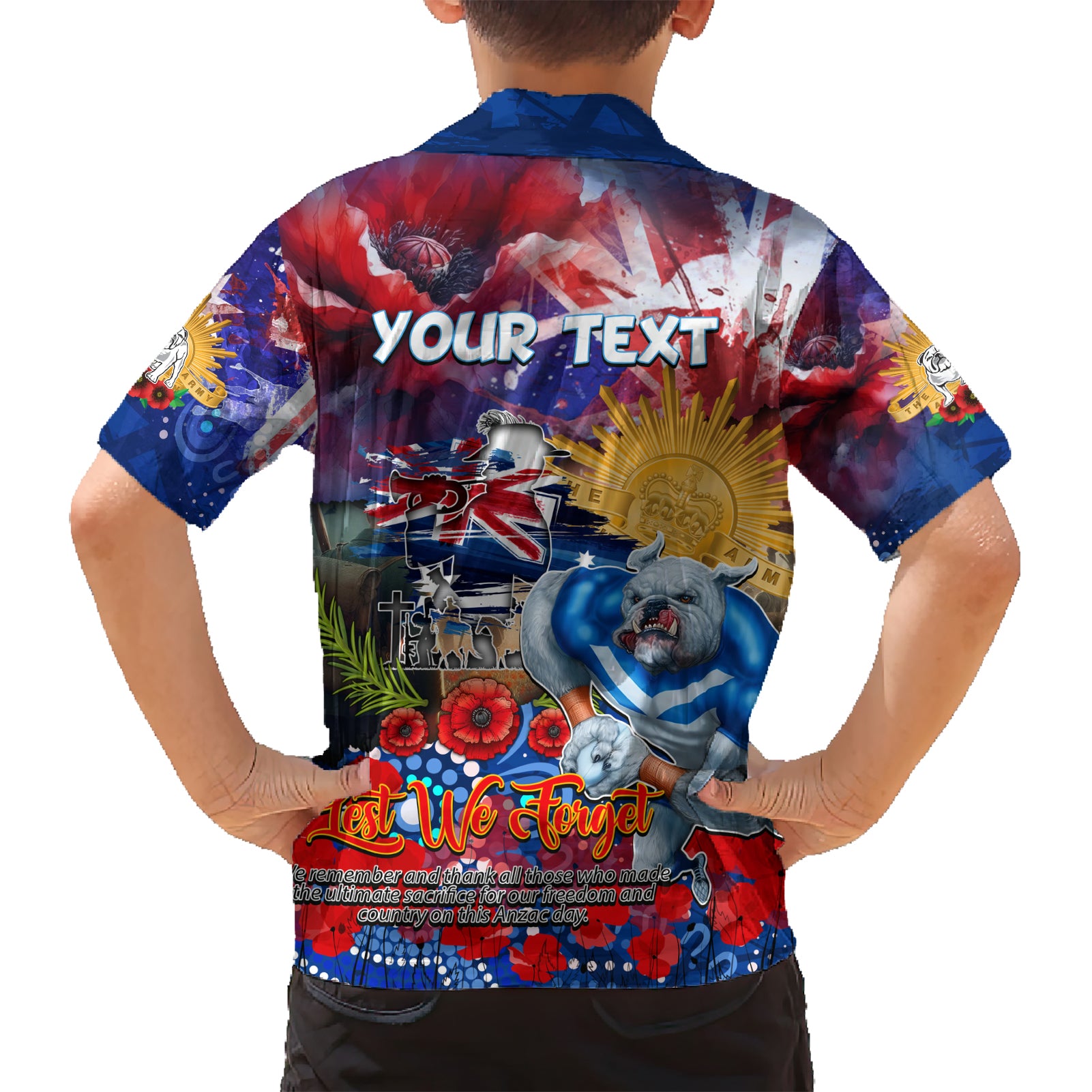Personalised Australia Rugby Bulldogs ANZAC Kid Hawaiian Shirt Canterbury-Bankstown Scratch Style