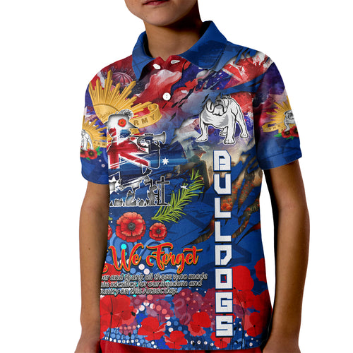 Personalised Australia Rugby Bulldogs ANZAC Kid Polo Shirt Canterbury-Bankstown Scratch Style