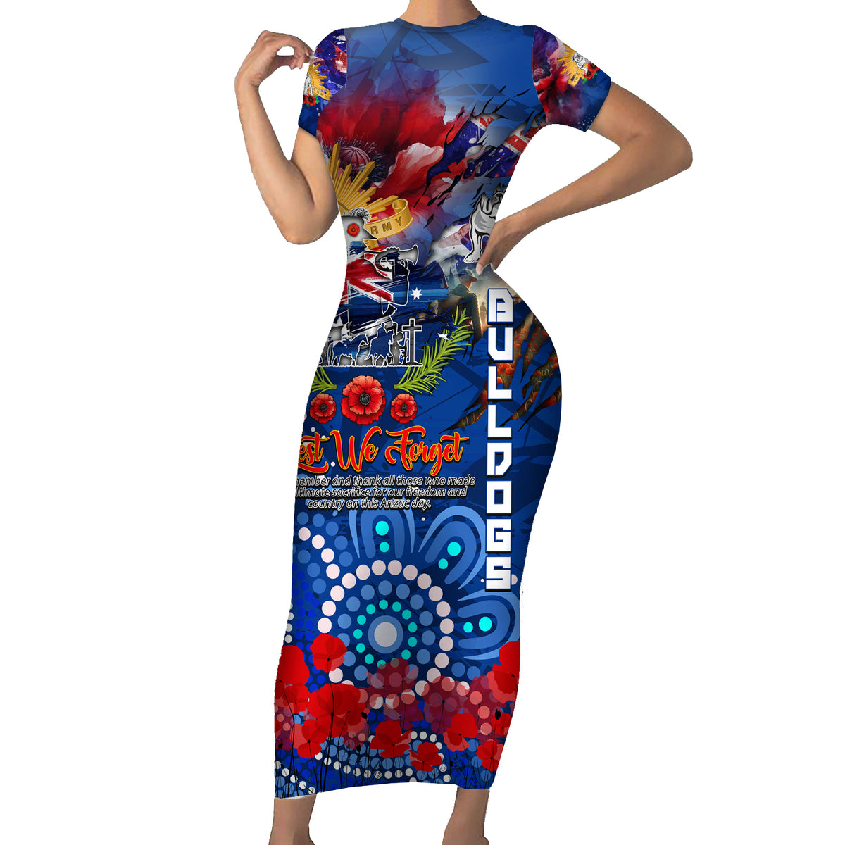 Personalised Australia Rugby Bulldogs ANZAC Short Sleeve Bodycon Dress Canterbury-Bankstown Scratch Style