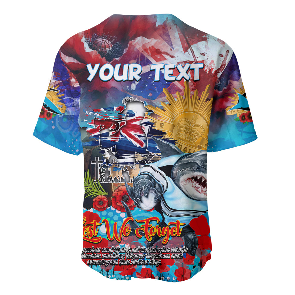 Personalised Australia Rugby Sharks ANZAC Baseball Jersey Cronulla-Sutherland Scratch Style