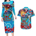Personalised Australia Rugby Sharks ANZAC Couples Matching Long Sleeve Bodycon Dress and Hawaiian Shirt Cronulla-Sutherland Scratch Style