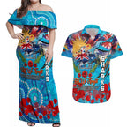 Personalised Australia Rugby Sharks ANZAC Couples Matching Off Shoulder Maxi Dress and Hawaiian Shirt Cronulla-Sutherland Scratch Style