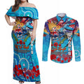Personalised Australia Rugby Sharks ANZAC Couples Matching Off Shoulder Maxi Dress and Long Sleeve Button Shirt Cronulla-Sutherland Scratch Style