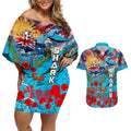 Personalised Australia Rugby Sharks ANZAC Couples Matching Off Shoulder Short Dress and Hawaiian Shirt Cronulla-Sutherland Scratch Style