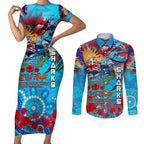 Personalised Australia Rugby Sharks ANZAC Couples Matching Short Sleeve Bodycon Dress and Long Sleeve Button Shirt Cronulla-Sutherland Scratch Style