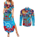Personalised Australia Rugby Sharks ANZAC Couples Matching Summer Maxi Dress and Long Sleeve Button Shirt Cronulla-Sutherland Scratch Style
