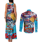 Personalised Australia Rugby Sharks ANZAC Couples Matching Tank Maxi Dress and Long Sleeve Button Shirt Cronulla-Sutherland Scratch Style