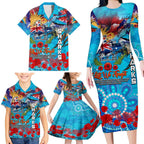 Personalised Australia Rugby Sharks ANZAC Family Matching Long Sleeve Bodycon Dress and Hawaiian Shirt Cronulla-Sutherland Scratch Style