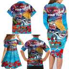 Personalised Australia Rugby Sharks ANZAC Family Matching Long Sleeve Bodycon Dress and Hawaiian Shirt Cronulla-Sutherland Scratch Style