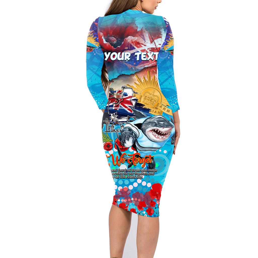 Personalised Australia Rugby Sharks ANZAC Family Matching Long Sleeve Bodycon Dress and Hawaiian Shirt Cronulla-Sutherland Scratch Style