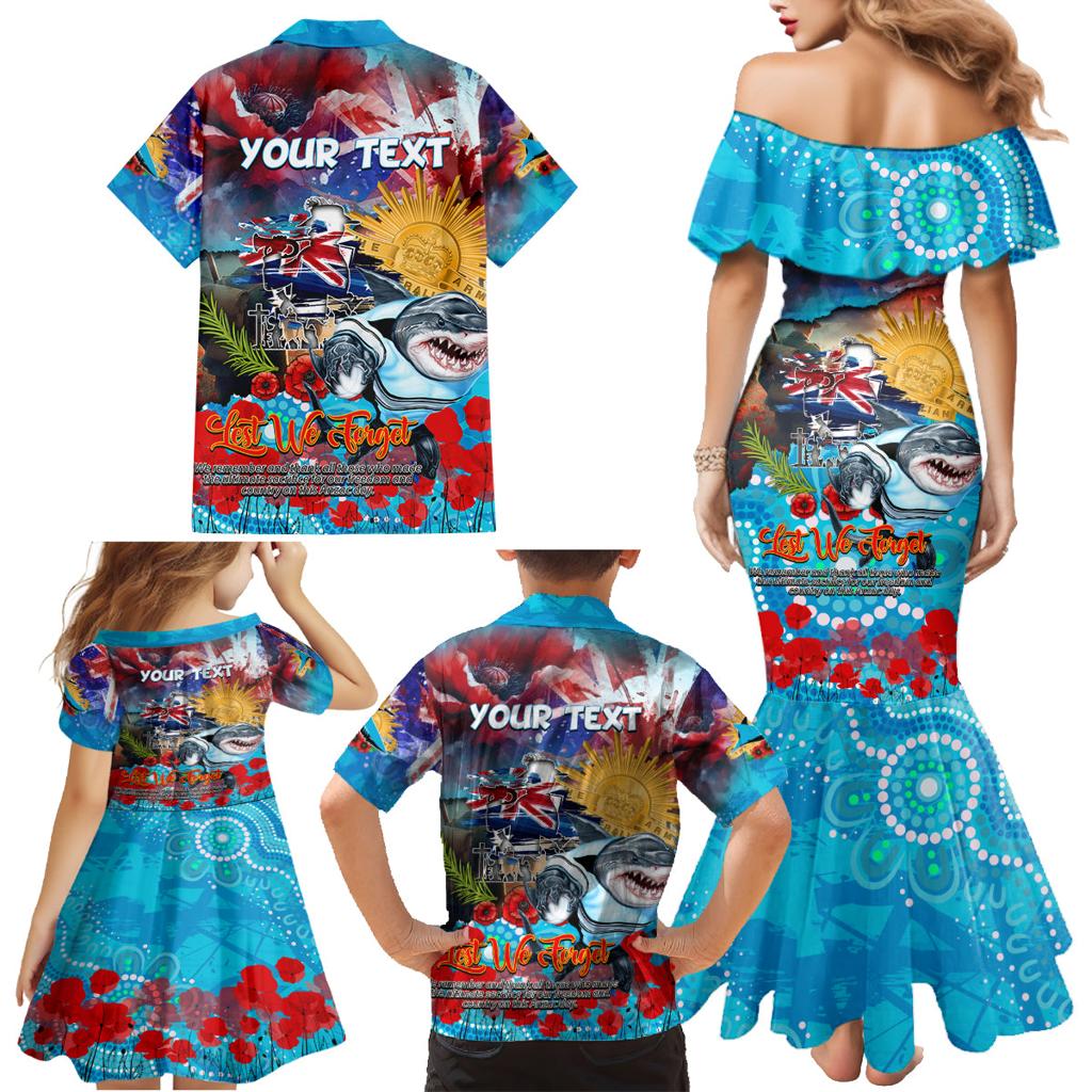 Personalised Australia Rugby Sharks ANZAC Family Matching Mermaid Dress and Hawaiian Shirt Cronulla-Sutherland Scratch Style