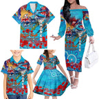 Personalised Australia Rugby Sharks ANZAC Family Matching Off The Shoulder Long Sleeve Dress and Hawaiian Shirt Cronulla-Sutherland Scratch Style