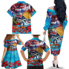 Personalised Australia Rugby Sharks ANZAC Family Matching Off The Shoulder Long Sleeve Dress and Hawaiian Shirt Cronulla-Sutherland Scratch Style
