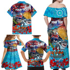 Personalised Australia Rugby Sharks ANZAC Family Matching Off Shoulder Maxi Dress and Hawaiian Shirt Cronulla-Sutherland Scratch Style